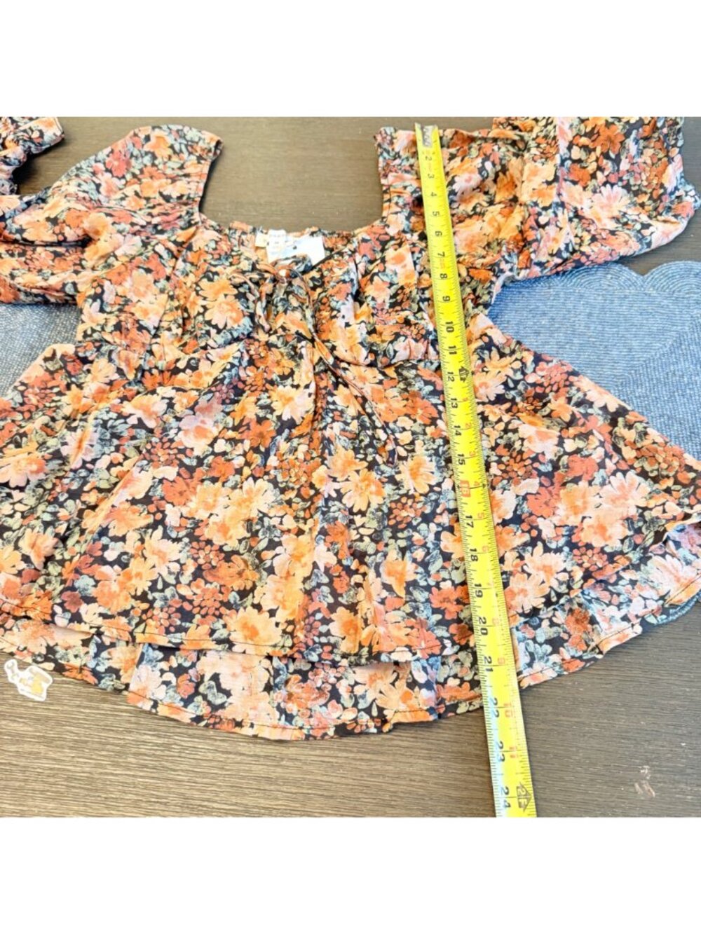 Blu Pepper Floral Peplum Blouse Size M Boho Long Sleeve Tie Front Sheer Top - Picture 14 of 16